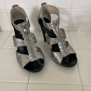 Michael Kors Silver front zipper High Heel Sandals